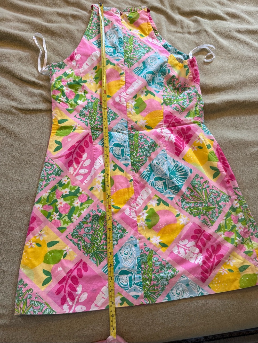 Lilly Pulitzer Pink, Yellow & Teal Patchwork Halter Dress - Picture 6 of 7
